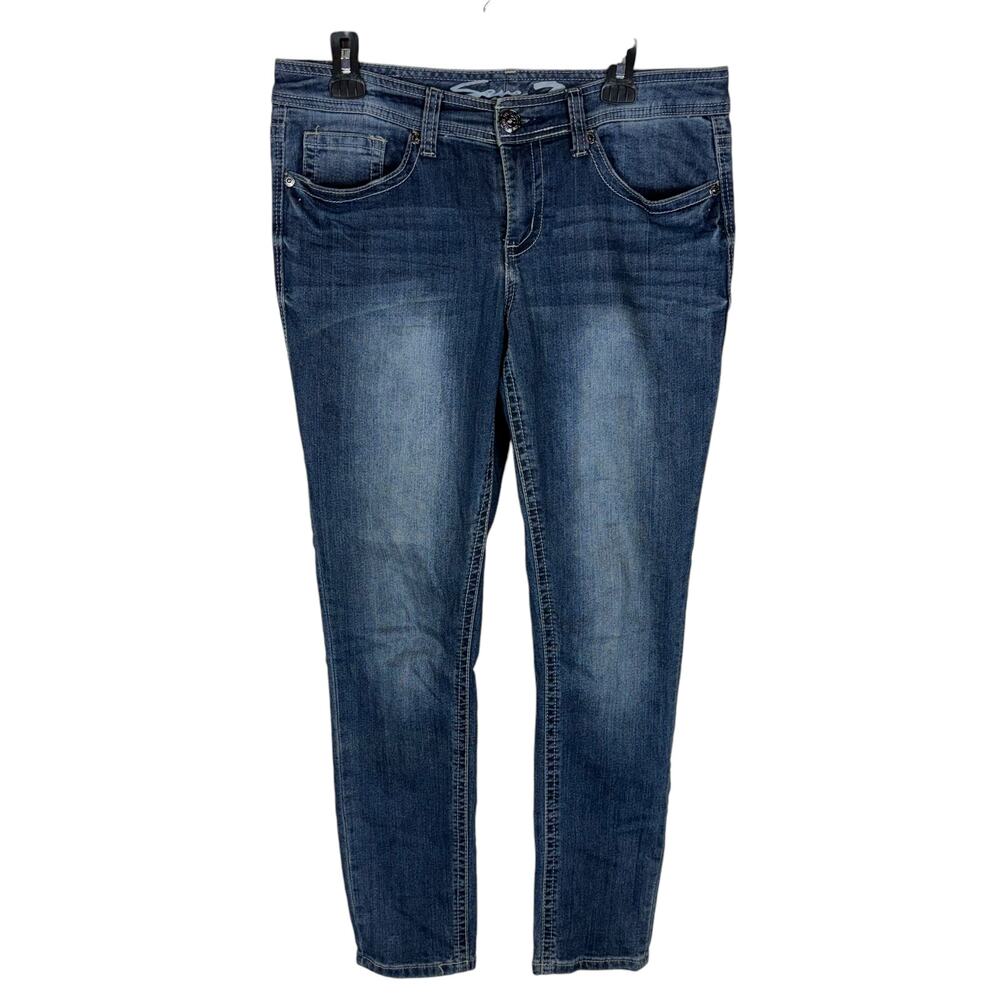 Seven7 Jeans Women's 12 Blue Denim Stretch Beaded Mid-Rise Skinny Leg Zip Fly